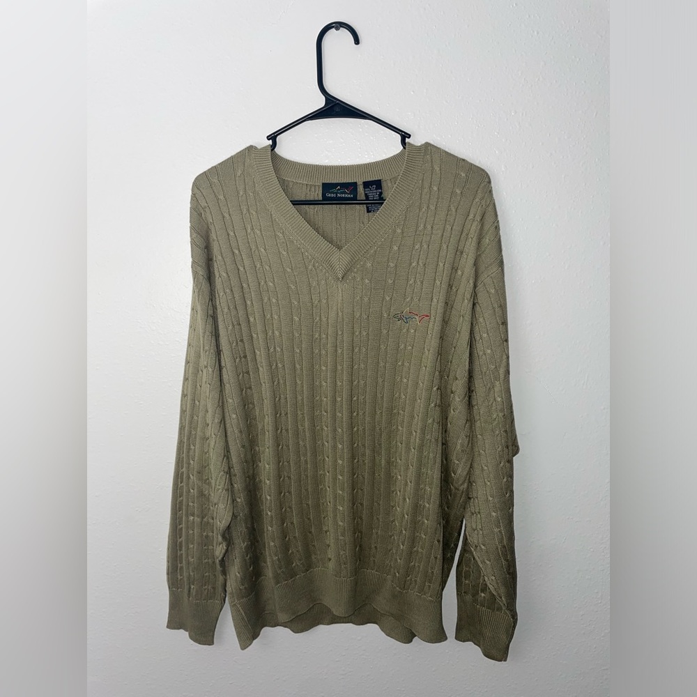 100% Silk Greg Norman Green Sweater Sz Mens Large Cable Knit Style
